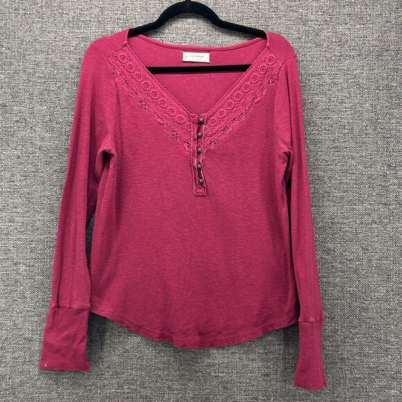 Y2K Henley Top‎ L ASO Alt Bella Swan Elena Gilbert Lucky Brand Maroon - Picture 1 of 13